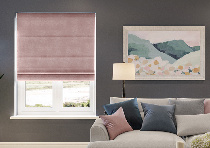 Florence Faux Suede, Petal Pink - Motorised Roman Blind - Image 3